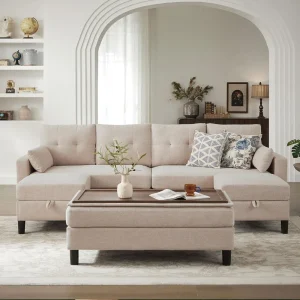 Convertible Sectional Sofa with Ottoman Coffee Table