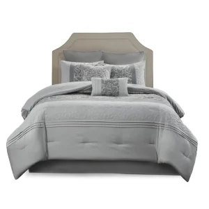 Embroidered 8 Piece Comforter Set Grey Queen