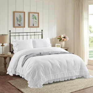 3 Piece Ruffled Duvet Cover Bedding Set - 1 Ruffle Comforter and 2 Pillowcases