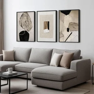 Framed Neutral Abstract Wall Art, Set of 3