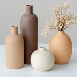 Ceramic vase set, neutral colors,  4 piece collection