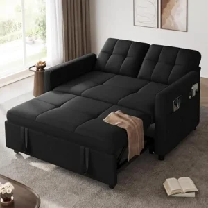55" Convertible Sofa Bed, 3-in-1 Sleeper Sofa with Side Pocket and Adjustable Backrest