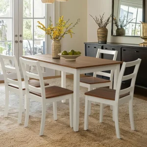 5-Piece Solid Wood Table Set, Dining Table Set for 4