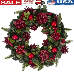 Christmas Wreath Pine Cones  Red Berries 13 Inch