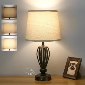 3-Way Dimmable Touch Table Lamp with USB C+A Charging Ports