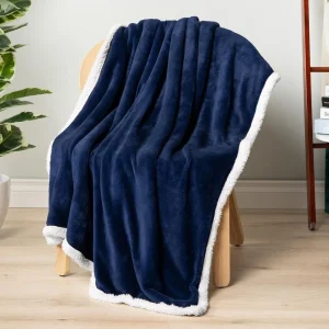 Navy Blue Plush Soft Sofa Blanket