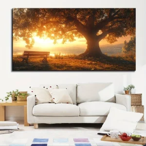 Golden sunset forest landscape