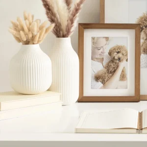 Ribbed ceramic vase, set of 2