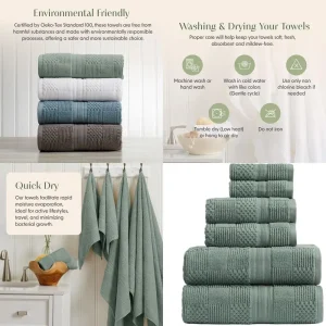 6-Piece Green Cotton Bath Towel Set