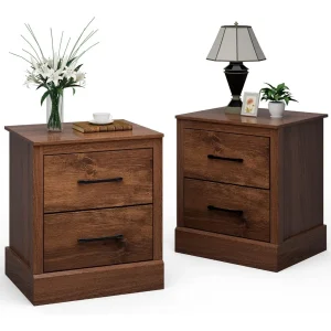 Wooden Nightstand with 2 Storage Drawers