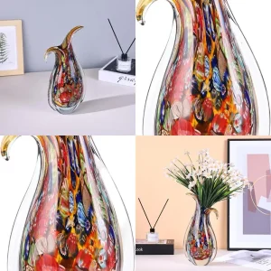 Murano-Inspired Red Hand-Blown Glass Vase