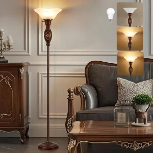 Victorian Style Torchiere Floor Lamp with Night Light