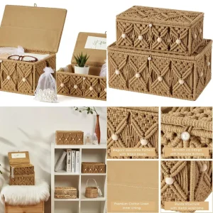 Macrame Boho Storage Baskets with Lids