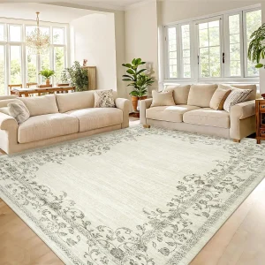 Floral Bordered Soft Rug