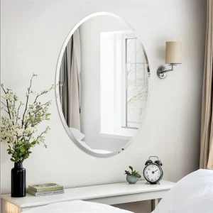 Oval Wall Mirror with Beveled Edge