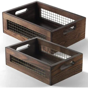 2pc Solid Wood Storage Baskets