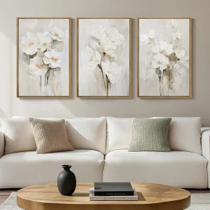 3pcs/Set Abstract White Floral  Canvas Wall Art