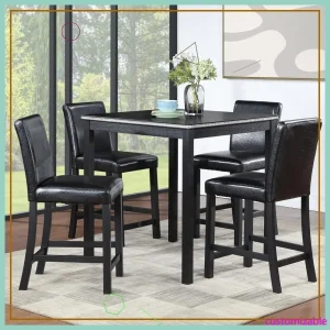 Solid Wood Counter Height Dining Table Set for 4 with Upholstered Chair