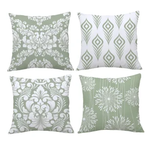 4PC  Pillow Covers White and Green Pattern