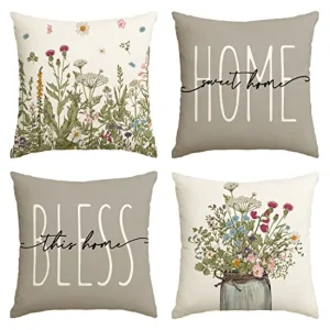 Spring Wildflowers Home Sweet Home Throw Pillow Covers