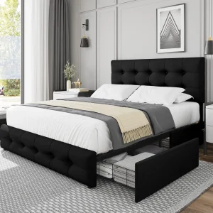 Full Size Bed Frame with 4 Storage Drawers