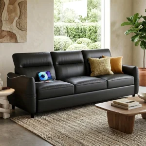 Black Faux Leather Sofa