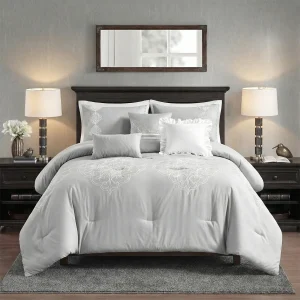 6 Pcs Embroidery Bed Comforter Set Q&K
