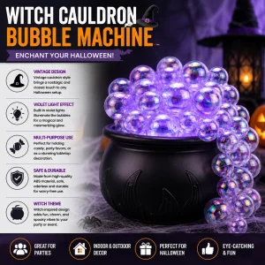 Halloween Witch Cauldron with Glowing Violet Bubble Lights