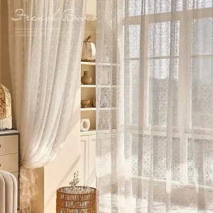2pcs white lace embroidered mesh sheer curtains