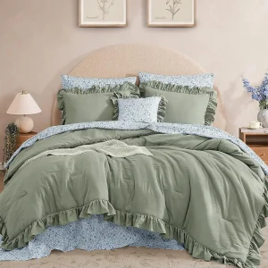 Queen Comforter Set - 7 Pieces Sage Green Bedding