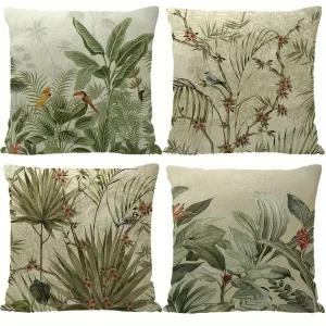 Tropical plant bird pillow cover