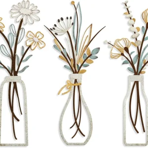 3Pcs Metal Flowers Wall Art