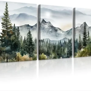 Abstract Mountain Forest Landscape Painting 3 Piece