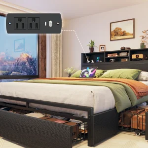 Full/Queen/King Bed Frame with 6 Storage Drawers