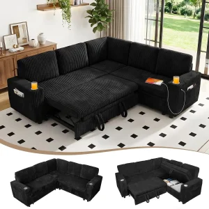 L-Shaped Sectional Sleeper Sofa with Pull Out Bed